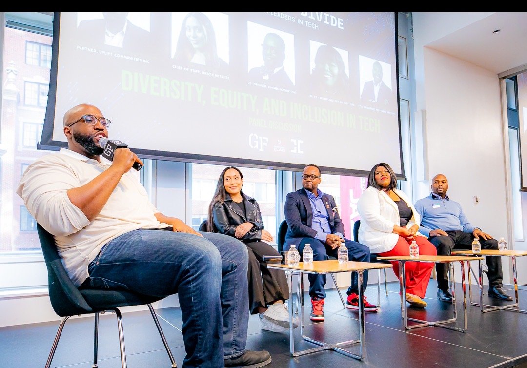 A Gentlemen's Factory diversity and inclusion panel discussion at a tech conference