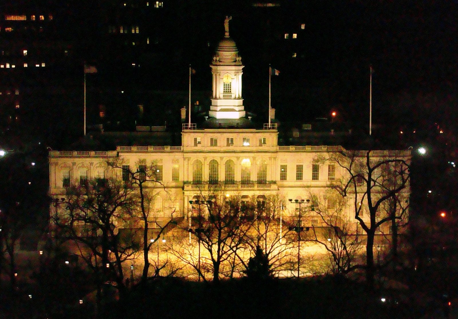 New York City Hall illuminated at night
